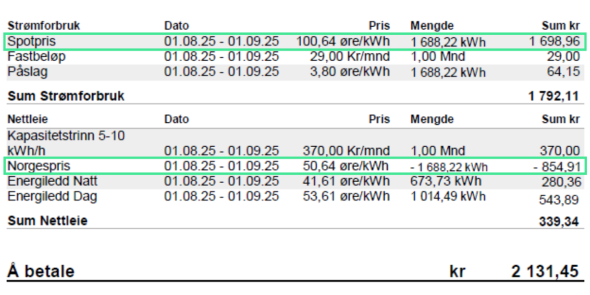 Norgespris på faktura